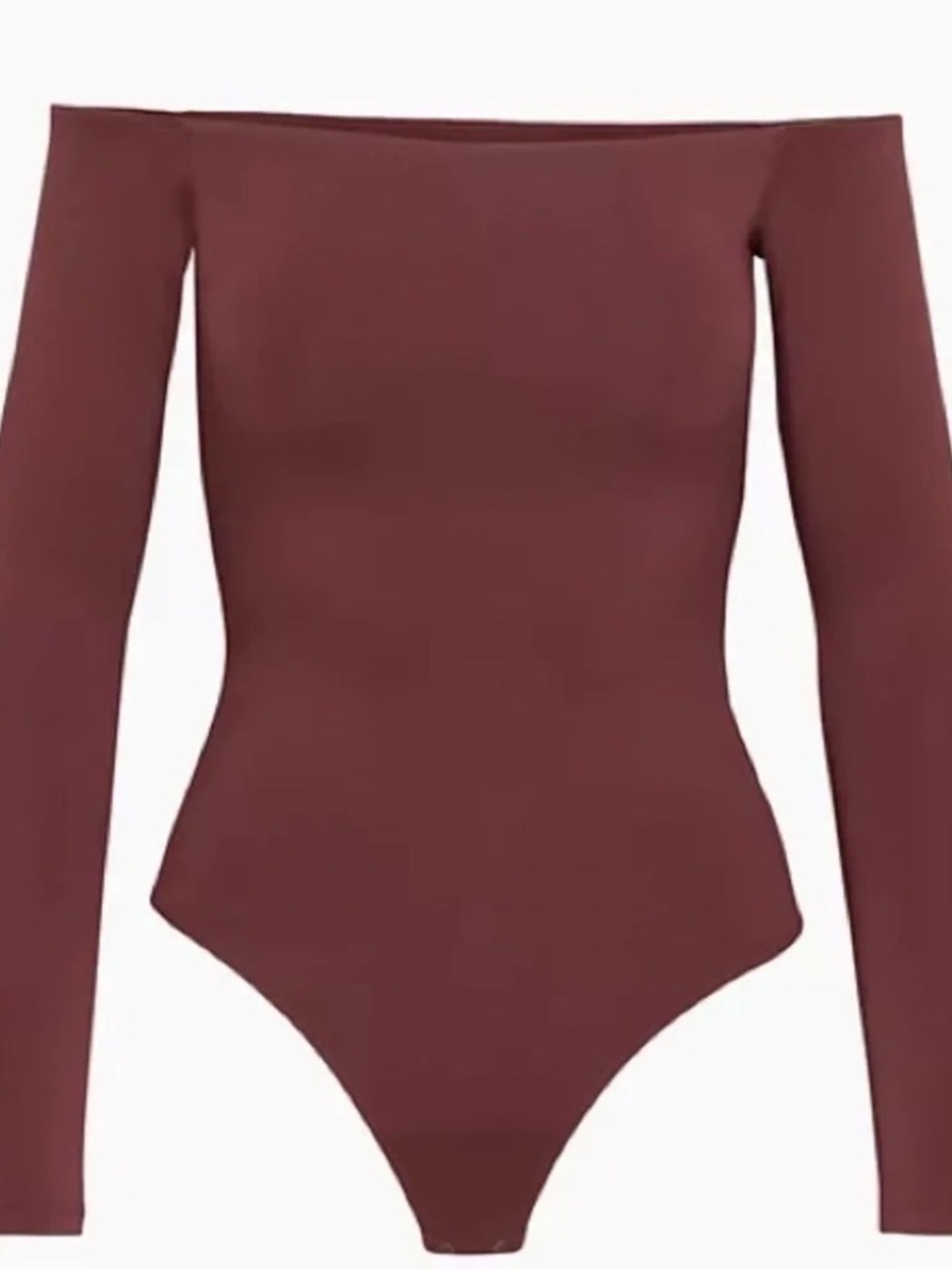 Aritzia Contour Off-Shoulder Longsleeve Bodysuit, NWT, Medium, Spiced Burgundy - Picture 2 of 4